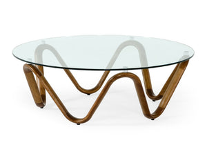 VIG Furniture Lassen Sculptural Walnut Coffee Table With 10Mm Tempered Glass Top — Mid-Century Modern Centerpiece VGCSCT-20048-WAL-CT