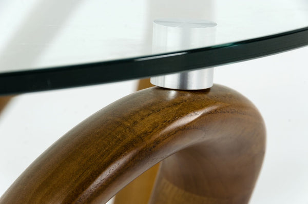 VIG Furniture Lassen Sculptural Walnut Coffee Table With 10Mm Tempered Glass Top — Mid-Century Modern Centerpiece VGCSCT-20048-WAL-CT