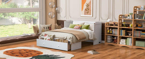 English Elm Queen Murphy Wall Bed with Pull Out Drawer and Built in Usb Charging Cabinet White N708P205905K