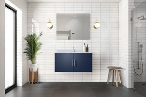 English Elm Navy Blue Bathroom Vanity Solid Wood Cabinet with Cultured Marble Top Soft Close B2731P258622