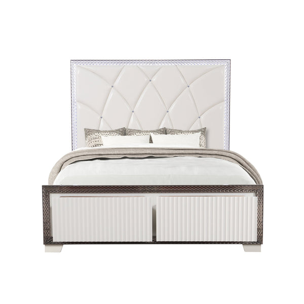 English Elm Fabio Contemporary King 4Pc Bedroom Set With Diamond Accents, Led Lighting & White Wood Finish B009S01583