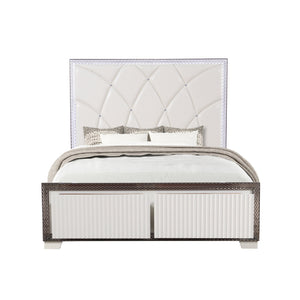 English Elm Fabio Contemporary Queen 4Pc Bedroom Set With Diamond Accents, Led Lighting & Sleek White Finish B009S01813
