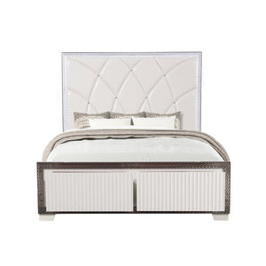 English Elm Fabio Contemporary Queen 5Pc Bedroom Set With Led Lighting, Diamond Accents & White Wood Finish P2 B009S01582-GIGA