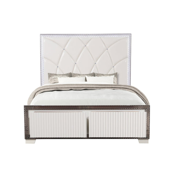 English Elm Fabio Contemporary Queen 5Pc Bedroom Set With Led Lighting, Diamond Accents & White Wood Finish P2 B009S01582-GIGA