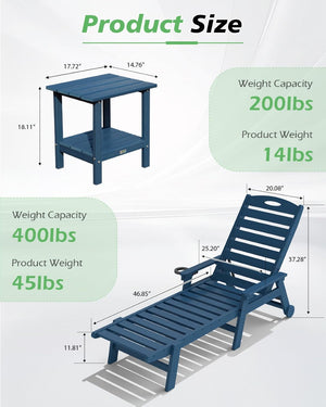 English Elm Pool Chaise Lounge Set Two Chairs Hdpe Outdoor Reclining Patio Sunbathing Furniture Blue W1859S00216