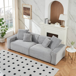 English Elm 104.72-inch 4-seat sofa with four washable throw pillows, corduroy comfort fabric, solid wood frame, 500lb capacity and modern living room style Gray W1658S00146