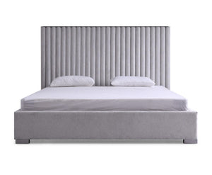 VIG Furniture Splendor Plush Grey Velvet King Platform Bed With High Headboard, Dimensional Stripe & Silver Accents VGVCBD20256-BED-EK