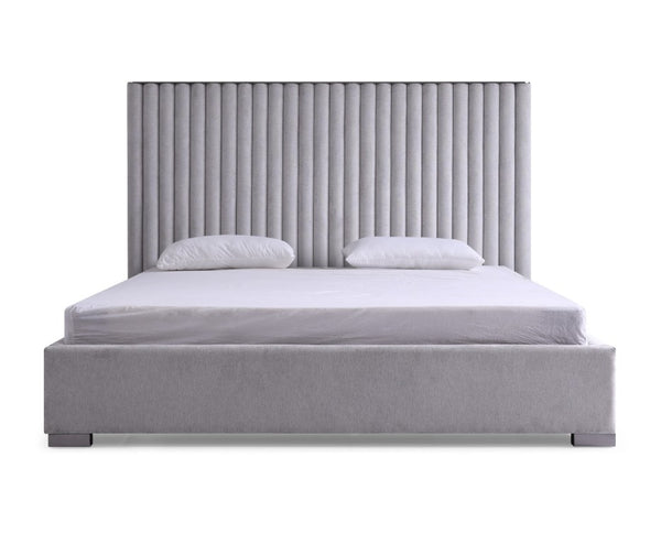 VIG Furniture Splendor Plush Grey Velvet King Platform Bed With High Headboard, Dimensional Stripe & Silver Accents VGVCBD20256-BED-EK