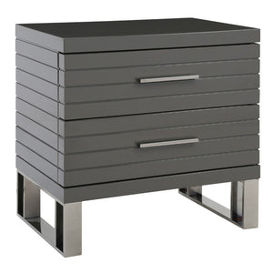 VIG Furniture Splendor Dark Grey High-Gloss Nightstand With Two Soft-Close Slatted Drawers & Gunmetal Handles VGVCN20256-GRY-NS