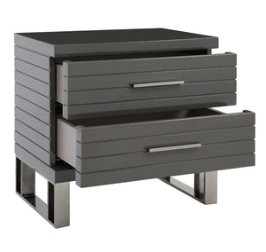 VIG Furniture Splendor Dark Grey High-Gloss Nightstand With Two Soft-Close Slatted Drawers & Gunmetal Handles VGVCN20256-GRY-NS