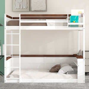 English Elm Queen Size Wooden Bunk Bed With Storage, Led Light, Usb Charging & Shelves For Modern Living Space N7090005006K-GIGA