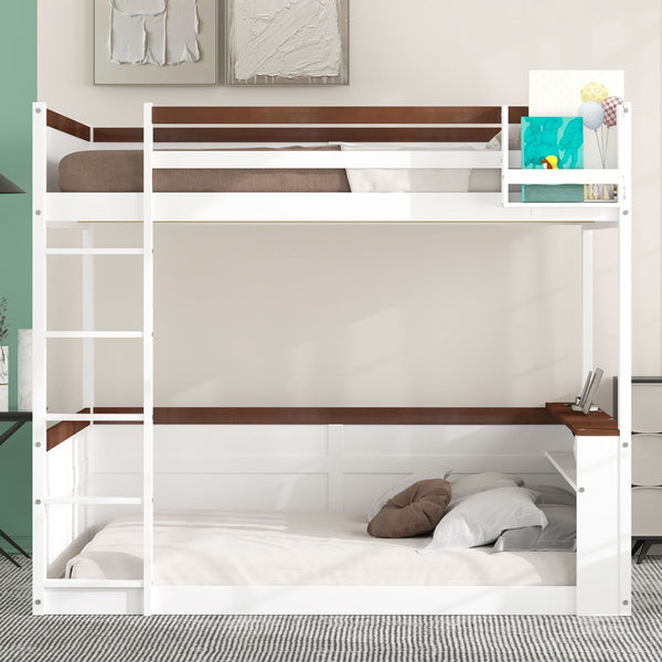 English Elm Queen Size Wooden Bunk Bed With Storage, Led Light, Usb Charging & Shelves For Modern Living Space N7090005006K-GIGA