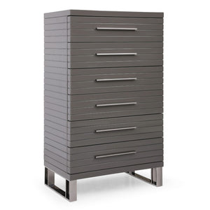 VIG Furniture Splendor Dark Grey High-Gloss Slatted Chest Of Drawers With 6 Soft-Close Drawers & Gunmetal Handles VGVCJ20256-6H-GRY-CHEST