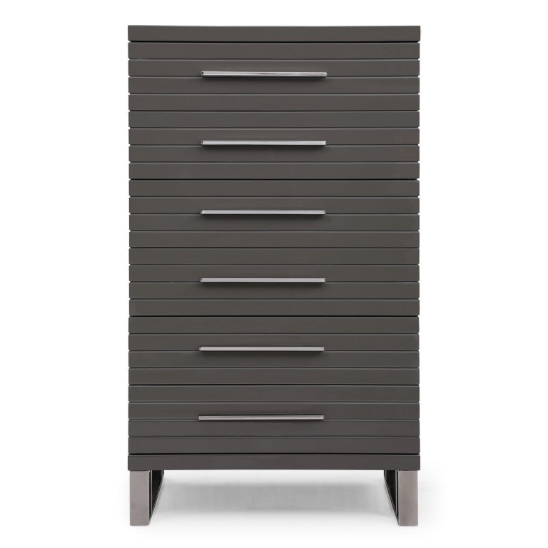 VIG Furniture Splendor Dark Grey High-Gloss Slatted Chest Of Drawers With 6 Soft-Close Drawers & Gunmetal Handles VGVCJ20256-6H-GRY-CHEST