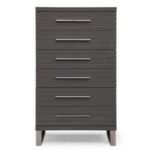 VIG Furniture Splendor Dark Grey High-Gloss Slatted Chest Of Drawers With 6 Soft-Close Drawers & Gunmetal Handles VGVCJ20256-6H-GRY-CHEST