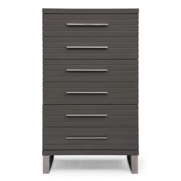 VIG Furniture Splendor Dark Grey High-Gloss Slatted Chest Of Drawers With 6 Soft-Close Drawers & Gunmetal Handles VGVCJ20256-6H-GRY-CHEST