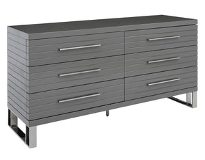VIG Furniture Splendor Grey High-Gloss Slatted Dresser With 6 Soft-Close Drawers, Gunmetal Handles, Modern Storage VGVCJ20256-D-GREY-DRS