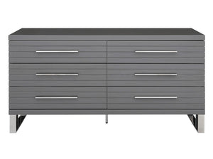 VIG Furniture Splendor Grey High-Gloss Slatted Dresser With 6 Soft-Close Drawers, Gunmetal Handles, Modern Storage VGVCJ20256-D-GREY-DRS