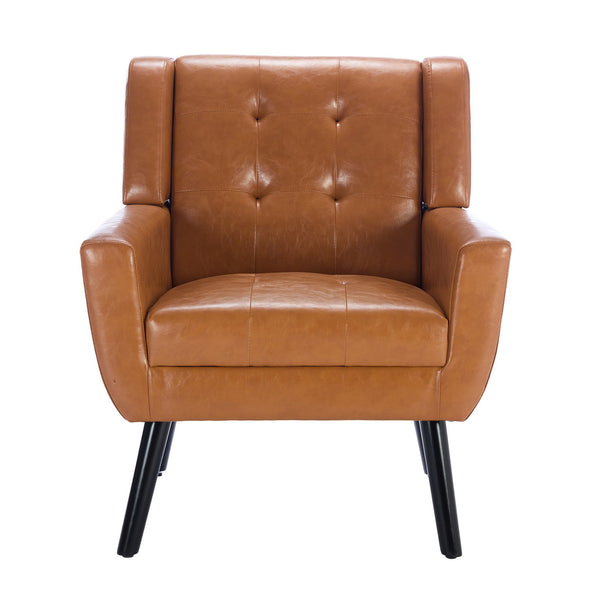 English Elm Modern Soft Leather Accent Chair with Ergonomic PU Upholstery, Solid Wood Black Legs, 250lb Capacity, Compact Living Room Seat W676P174742