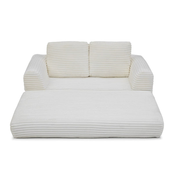 English Elm 2-in-1 Corduroy Futon Loveseat Sleeper Modular Floor Couch for Studio Living Rooms Beige W1117P415675