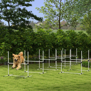 English Elm PawHut Dog Agility Training Set — 8 Adjustable Jump Bars with Portable Carry Bag for Easy Practice White W2225P217630