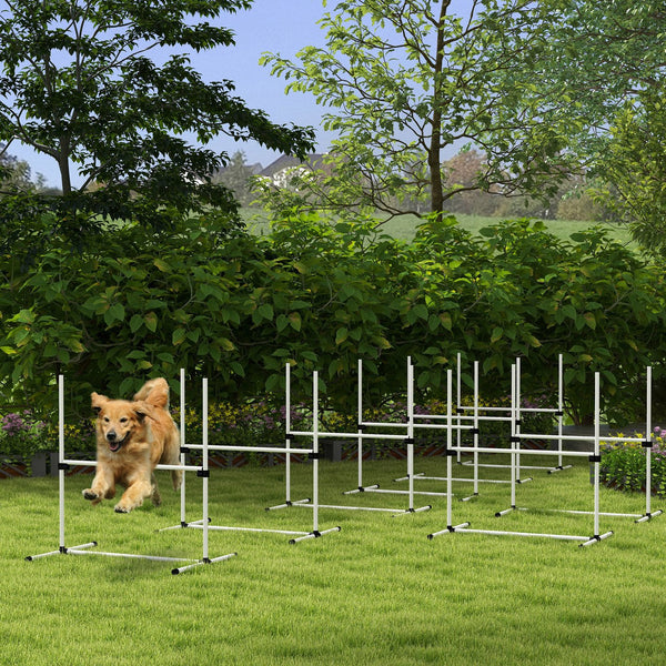 English Elm PawHut Dog Agility Training Set — 8 Adjustable Jump Bars with Portable Carry Bag for Easy Practice White W2225P217630