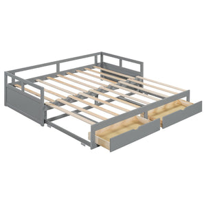 English Elm Wooden Twin to King Daybed with Trundle and Storage Drawers for Guest Rooms N708P336539E
