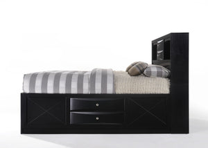 English Elm Ireland Black Finish Full Bed With Integrated Storage & Bookcase Headboard For Compact Spaces B2726S00467