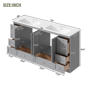 English Elm 72-inch Shaker Double Bathroom Vanity Gray Mdf with Resin Basins and Soft Close Storage N729P000030E