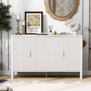 English Elm U_style Striped Four Door Sideboard Mdf Buffet Cabinet with Adjustable Shelves for Dining White N711P345170K