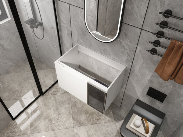 English Elm 30" Floating Bathroom Vanity Glossy White Plywood with Frosted Glass Soft Close Doors W999P387159