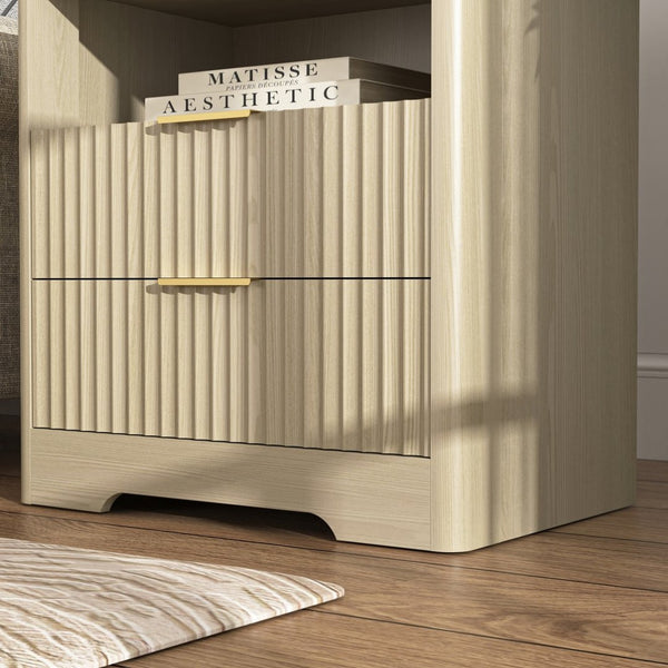 English Elm Nightstand Wood Cabinet with Built-in Usb Charging Ports and Voice Controlled Night Light W1321P399415