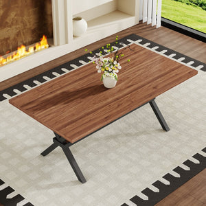 English Elm 71 Inch Industrial Dining Table Walnut Mdf Top Seats 8 with X Frame Steel Base Walnut+Black W1151P434794