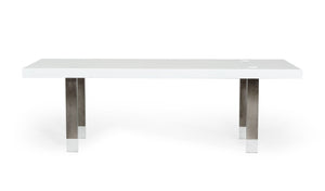VIG Furniture Lenny- Sleek White High-Gloss Rectangular Dining Table For 8 With Gun Metal Stainless Legs, Floating Effect (94.5" X 38") VGGMDT-1393B-WHT-DT