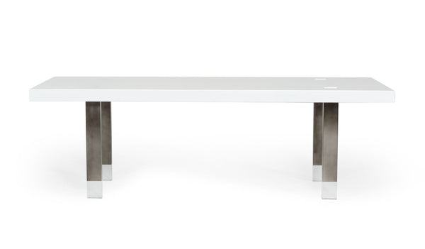 VIG Furniture Lenny- Sleek White High-Gloss Rectangular Dining Table For 8 With Gun Metal Stainless Legs, Floating Effect (94.5" X 38") VGGMDT-1393B-WHT-DT