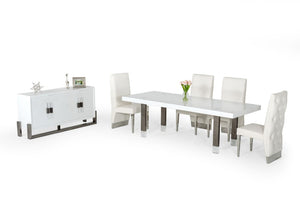 VIG Furniture Lenny- Sleek White High-Gloss Rectangular Dining Table For 8 With Gun Metal Stainless Legs, Floating Effect (94.5" X 38") VGGMDT-1393B-WHT-DT