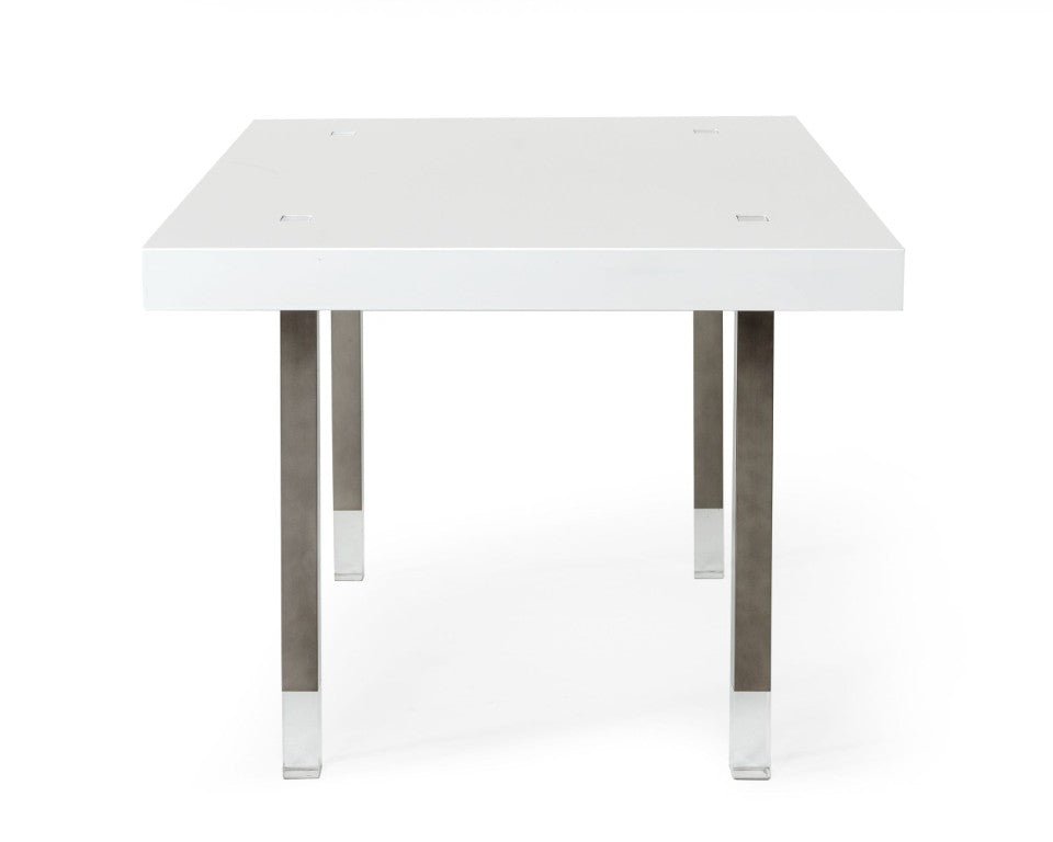 VIG Furniture Lenny- Sleek White High-Gloss Rectangular Dining Table For 8 With Gun Metal Stainless Legs, Floating Effect (94.5" X 38") VGGMDT-1393B-WHT-DT