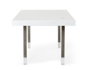 VIG Furniture Lenny- Sleek White High-Gloss Rectangular Dining Table For 8 With Gun Metal Stainless Legs, Floating Effect (94.5" X 38") VGGMDT-1393B-WHT-DT