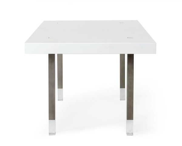 VIG Furniture Lenny- Sleek White High-Gloss Rectangular Dining Table For 8 With Gun Metal Stainless Legs, Floating Effect (94.5" X 38") VGGMDT-1393B-WHT-DT