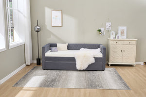English Elm Grey velvet daybed with diamond-grid pull-out trundle, modern velvet finish, sturdy wooden frame for guest-ready style W1361S00032