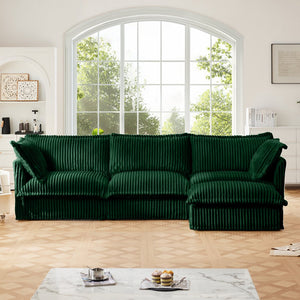 English Elm L-Shaped Slipcovered Sectional Sofa - Cloud Comfort With Convertible Ottoman, Green Corduroy & 2 Pillows W3041S00082