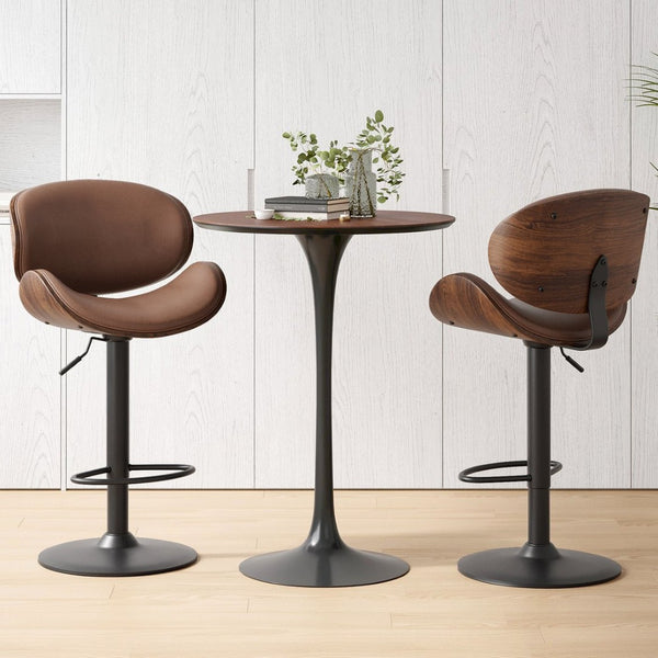 English Elm Counter Height Stools Set of 2 Mid-century Metal Legs Ergonomic Kitchen Island Seating Brown T3623P430919