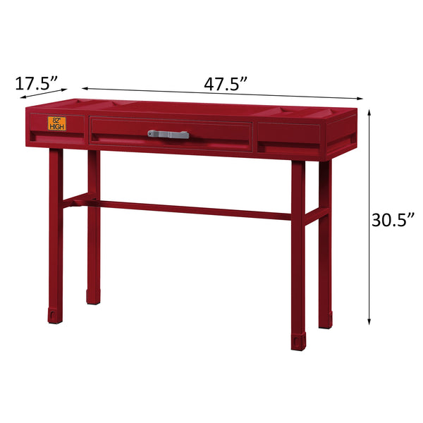 English Elm Red Industrial Vanity Desk with Drawer and Recessed Panel Design — Cargo-Inspired Metal Wood Blend B062P186466