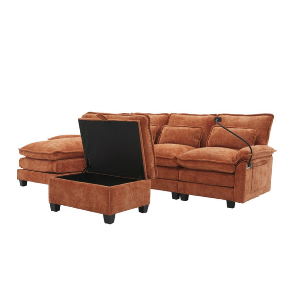 English Elm United We Win 106" U-Shaped Sectional Sofa - Comfy Chenille Couch With Usb Ports, Storage Ottoman & Pillows W1568S00234-GIGA