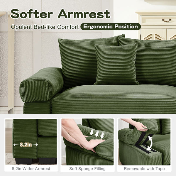 English Elm 92" Oversized Cloud Modular Sectional Couch - Plush Corduroy, Deep Seating, 6 Pillows & Ottoman! W714S01331