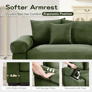 English Elm Oversized Modular Sectional Couch - Cloud-Like Comfort, Deep Seats, 13 Pillows, Ergonomic Design, Green W714S01340-GIGA