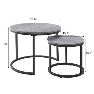 English Elm 24" Round Nesting Coffee Tables Faux Concrete Mdf Top Matte Black Metal Frame W3151P400586
