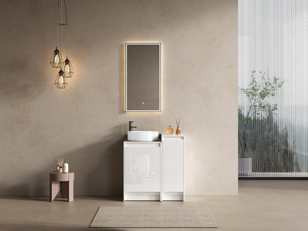 English Elm 32" Modern Freestanding Bathroom Vanity With Art Ceramic Sink & Small Storage Cabinet - Glossy White W999S00432