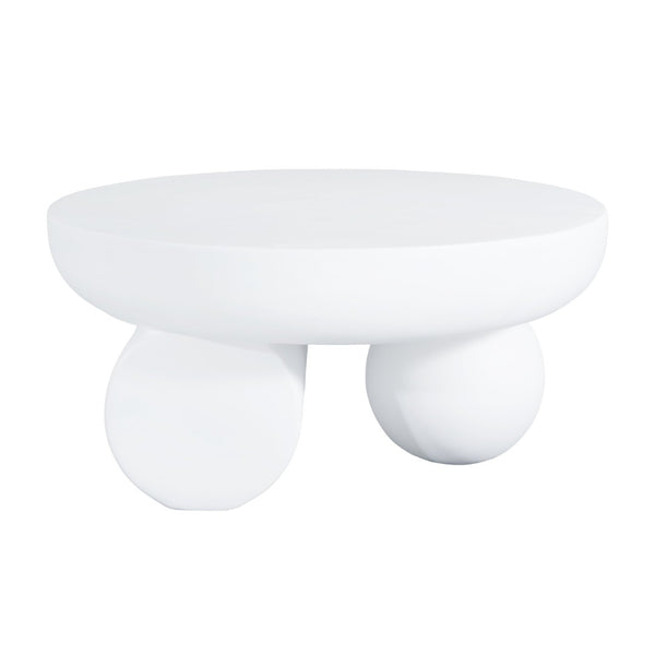 English Elm 27.5" Sculptural Round Coffee Table Hand-painted Gloss Finish for Modern Living Rooms White N772P384682W