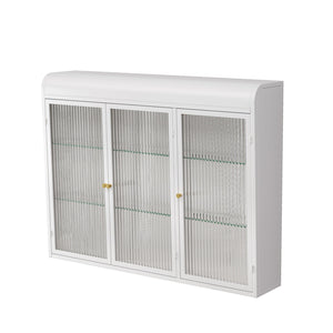 English Elm 3 Door Arched Wall Mounted Glass Cabinet with Wide Top Narrow Bottom Design for Stylish Storage and Display White W757P221502